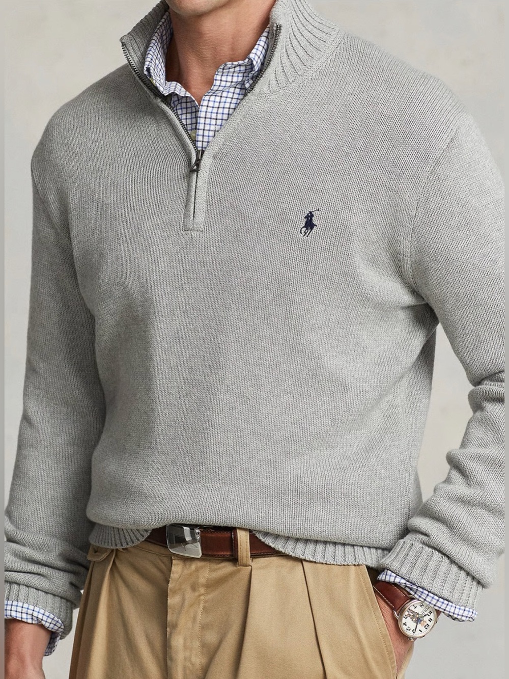 Polo Ralph Lauren Quarter Zip 100% Cotton Sweater Gray XL Pony Logo